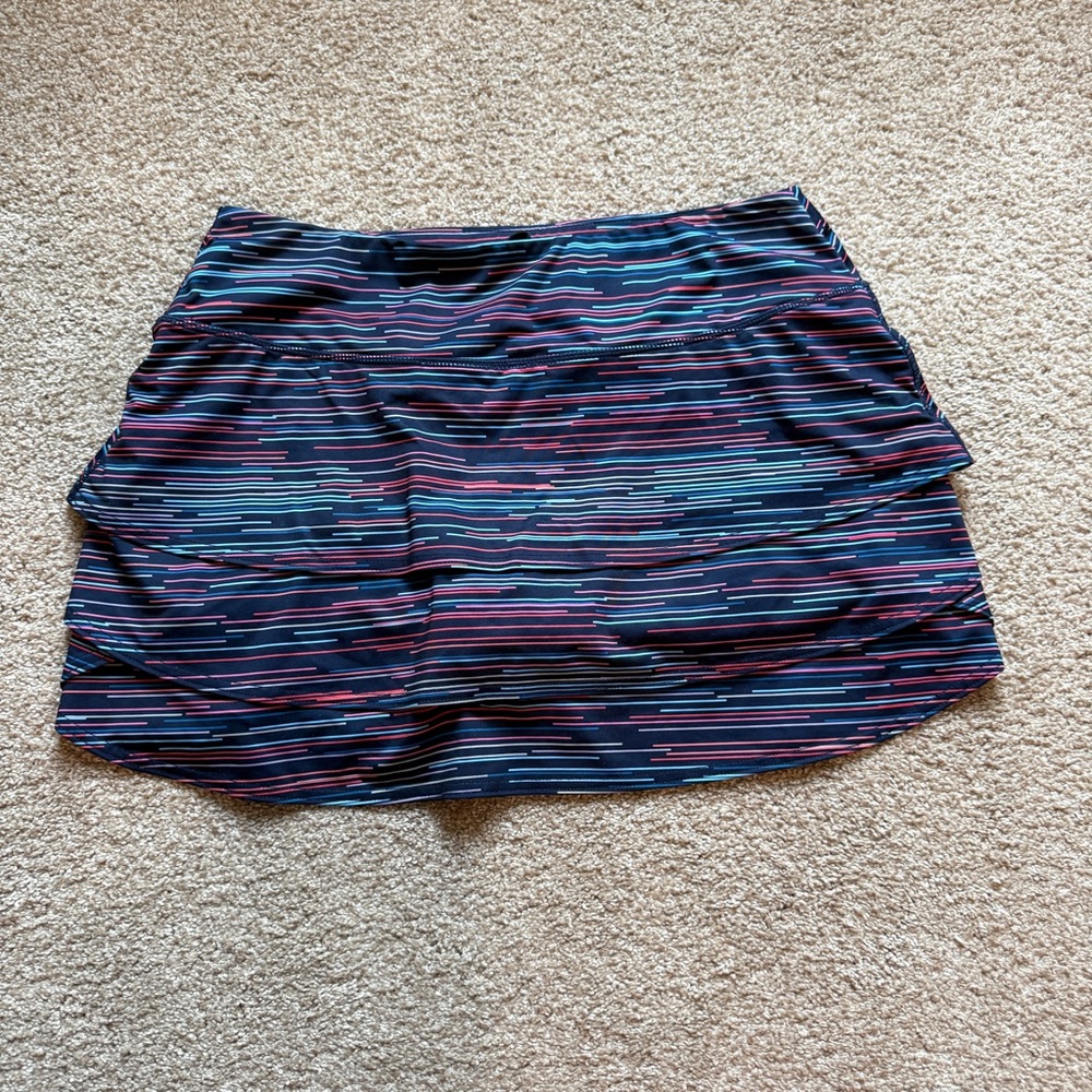 Athleta Navy and Pink Striped Mini Skirt